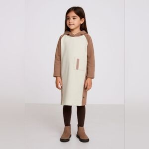Girls Zara Dress Size 7 Light Beige Colorblock